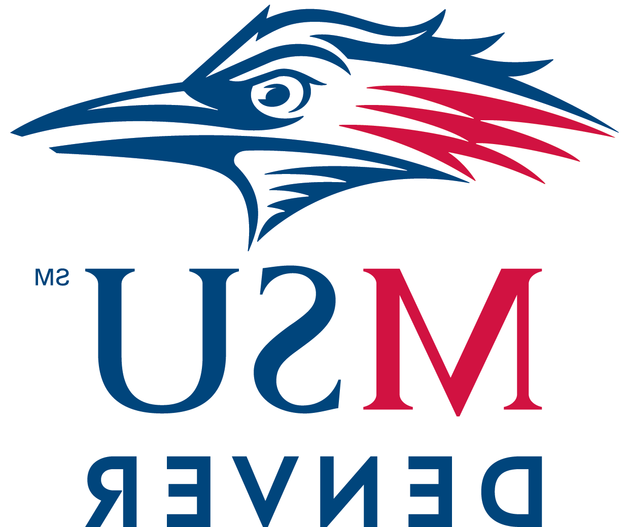 密歇根州立大学丹佛 logo of a blue, white 和 red roadrunner